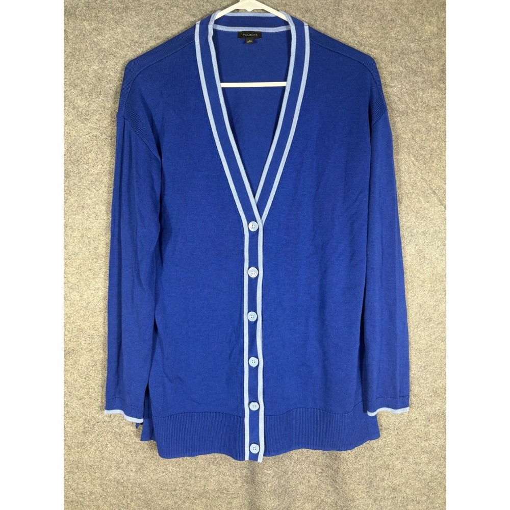Talbots Womens Blue Cotton Rayon V-Neck Button Frontā Cardigan Sweater Size S